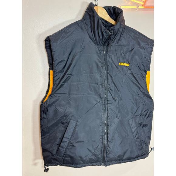 VTG Starter Mens Puffer Vest XL Gold Medal Yellow Black Reversible Y2K 90s - Picture 8 of 14